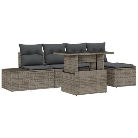 Set Divano Giardino 6 Pezzi con Cuscini Grigio Poly Rattan - Foto 1