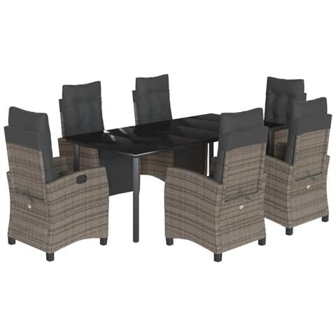 Set da Pranzo da Giardino 7 pz con Cuscini in Polyrattan Grigio - Foto 1