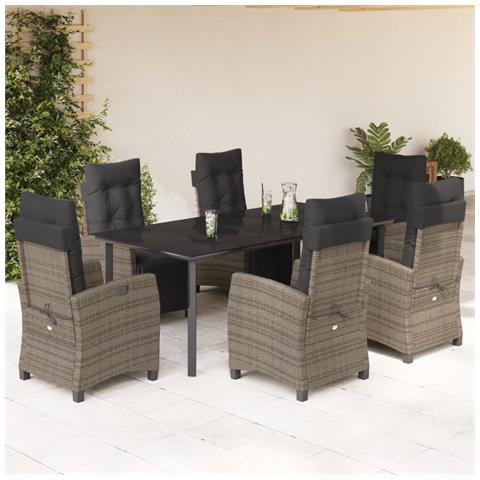 Set da Pranzo da Giardino 7 pz con Cuscini in Polyrattan Grigio - Foto 2