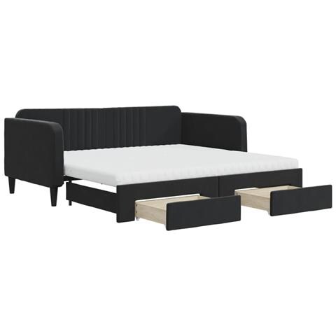 Divano Letto Estraibile con Cassetti Nero 90x190 cm in Velluto - Foto 1