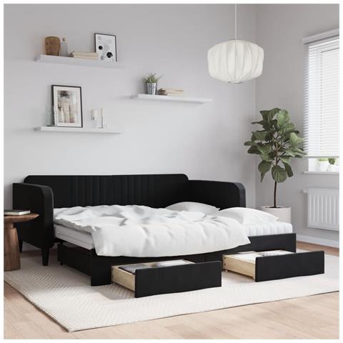 Divano Letto Estraibile con Cassetti Nero 90x190 cm in Velluto - Foto 2