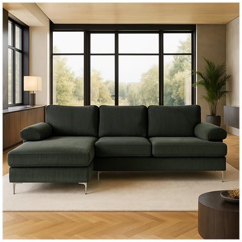 Galway Divano Angolare 4-5 Posti Chaise Longue Sinistra Velluto A Coste Verde - Foto 2