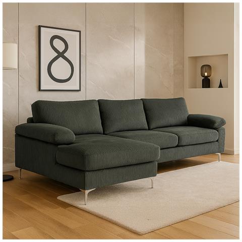 Galway Divano Angolare 4-5 Posti Chaise Longue Sinistra Velluto A Coste Verde - Foto 4