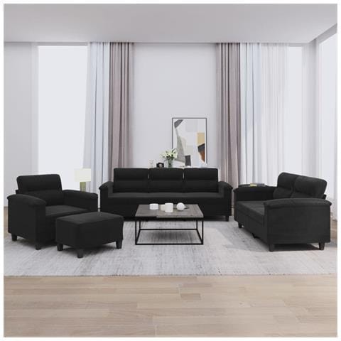 Set Divani 4 pz con Cuscini Nero in Tessuto Microfibra - Foto 2