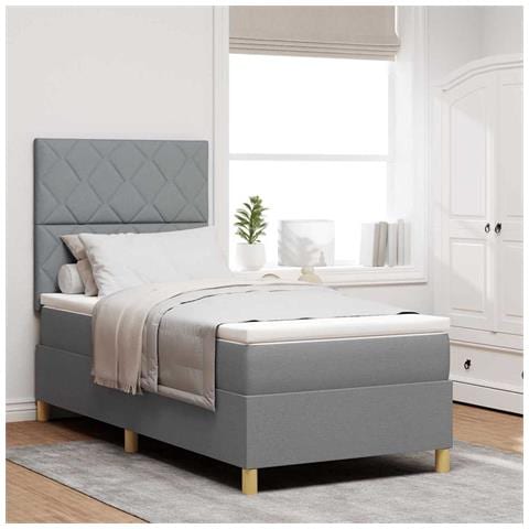 Letto a molle con materasso Grigio chiaro 100 x 200 cm Tessuto - Foto 2