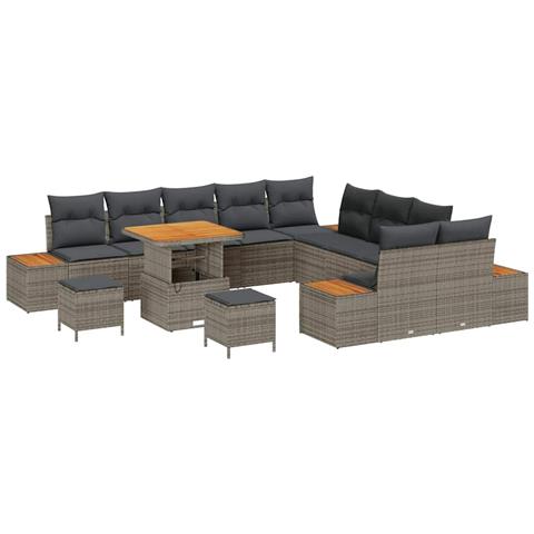 Set Divano da Giardino con cuscino 13 pcs Grigio Poly Rattan - Foto 1