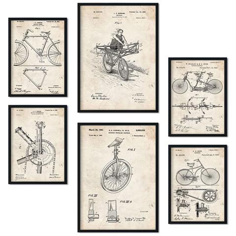 Set Di 6 Stampe Poster Con Brevetti Di Biciclette Poster Con Immagini Di Brevetti Retrò Design D'interni In Stile Vintage A3 & A4 Senza Cornice - Foto 1