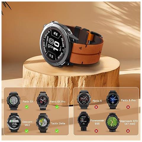 Cinturino In Pelle Da 26 Mm Compatibile Con Garmin Fenix 8 51mm / 7x / 6x / 5x - Sgancio Rapido Brown - Foto 6