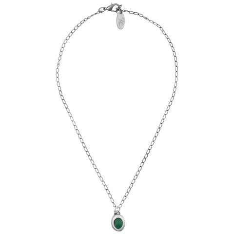 Collana Con Catena In Resina Color Smeraldo Placcata Argento - Foto 1