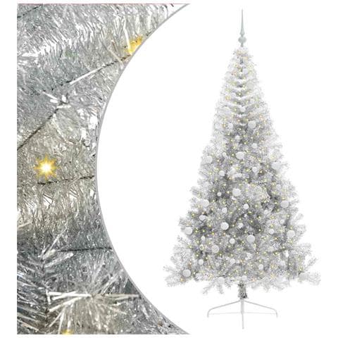 Albero di Natale artificiale con luci integrate Argento 210 cm - Foto 1