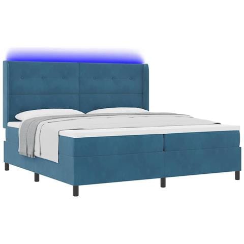 Letto a molle con materasso con led Blu 200 x 200 cm Velluto - Foto 1