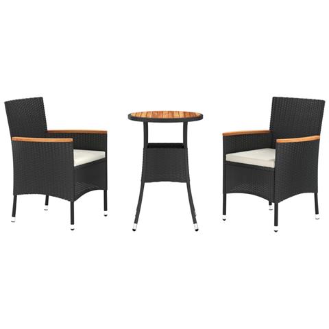 Set Bistrò da Giardino 3 pz con Cuscini in Polyrattan Nero - Foto 1