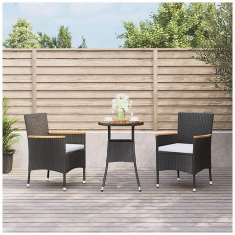 Set Bistrò da Giardino 3 pz con Cuscini in Polyrattan Nero - Foto 2