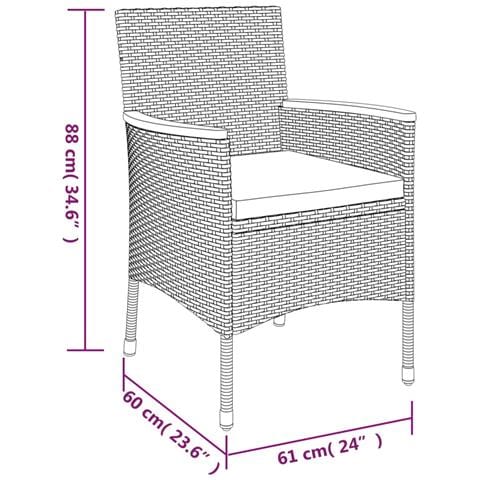 Set Bistrò da Giardino 3 pz con Cuscini in Polyrattan Nero - Foto 9