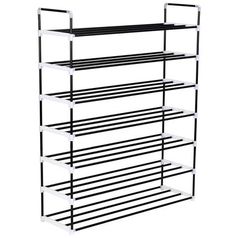 Scarpiera Con 7 Ripiani In Metallo E Plastica Nero - Foto 1