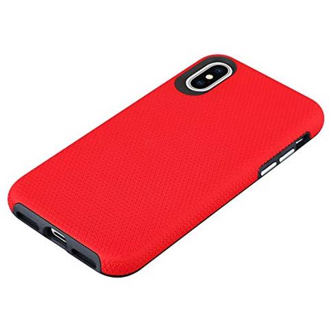 Custodia Compatibile Con Apple Iphone X / Xs In Rosso Garofano - Outdoor Coperchio Protettivo Ibrido Con Superficie Antiscivolo Extra Grip Con Design A Triangolo In Silicone E Plastica - Foto 2