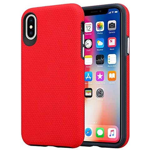 Custodia Compatibile Con Apple Iphone X / Xs In Rosso Garofano - Outdoor Coperchio Protettivo Ibrido Con Superficie Antiscivolo Extra Grip Con Design A Triangolo In Silicone E Plastica - Foto 1