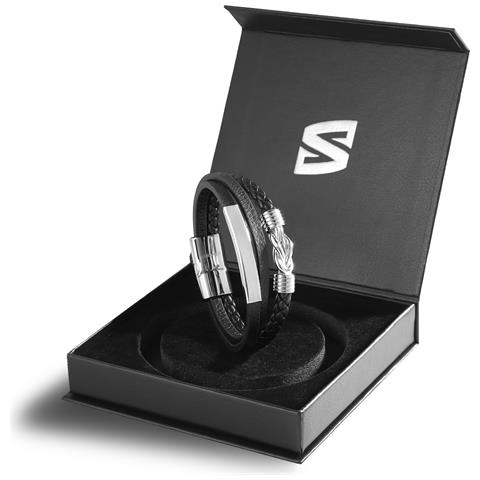 Bracciale da Uomo in Pelle, ""Proud"", 17cm, Argento - Foto 3