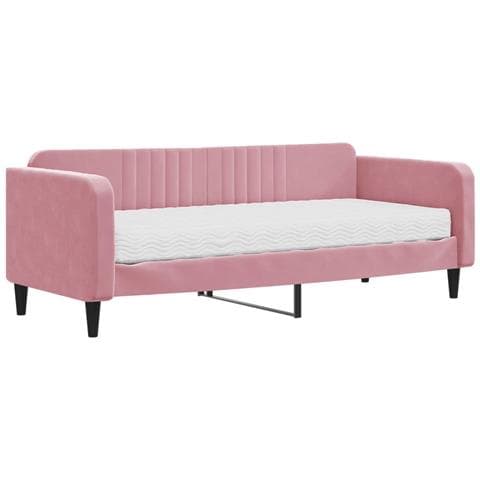 Divano Letto Con Materasso Rosa 90x200 Cm In Velluto - Foto 1