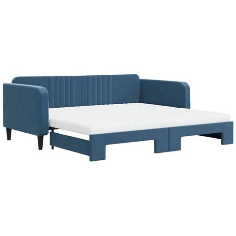 Divano Letto Estraibile Con Materassi Blu 100x200 Cm Velluto - Foto 1
