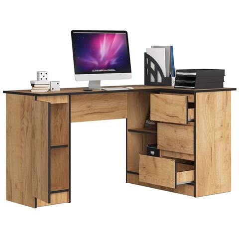 Scrivania ad angolo B20 destro, 1 anta e 3 cassetti, 155x85x77 cm, Colore Quercia Craft - Foto 2
