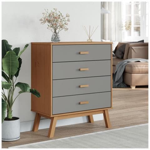 Cassettiera Olden Grigia E Marrone In Legno Massello Di Pino - Foto 3