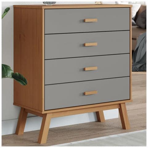 Cassettiera Olden Grigia E Marrone In Legno Massello Di Pino - Foto 1