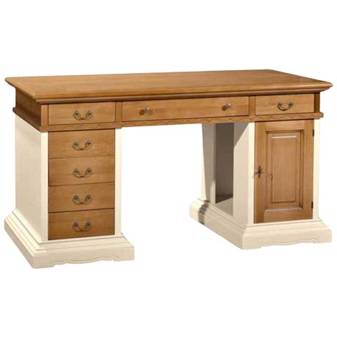 Scrivania Arte Povera Legno Avorio Noce Grano L. 160 P. 80 H. 85 - Foto 1