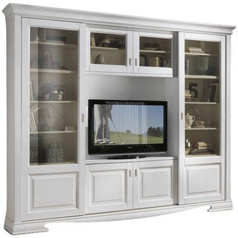 Libreria Porta Tv In Legno Scorrevoli Bianco 281x42x240 - Foto 1
