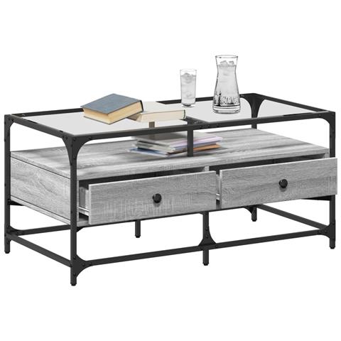 Tavolino Con Piano In Vetro Grigio Cemento 98,5x50x45cm Acciaio - Foto 3