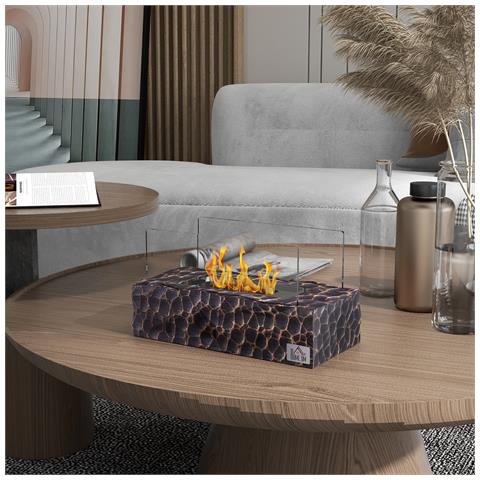 Camino A Bioetanolo Da Tavolo Con Bruciatore Da 1.15l E Pannello In Vetro, 33x16x18cm, Nero - Foto 2