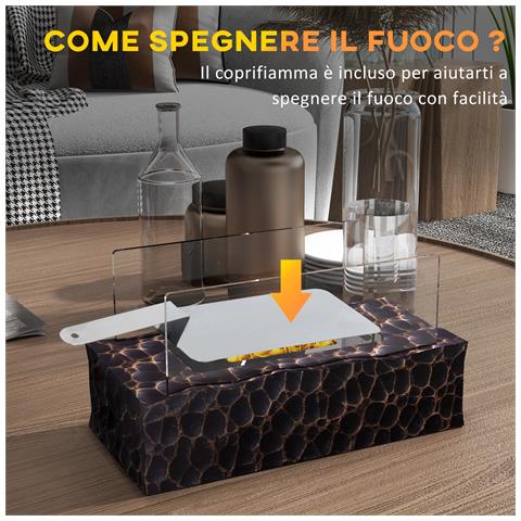 Camino A Bioetanolo Da Tavolo Con Bruciatore Da 1.15l E Pannello In Vetro, 33x16x18cm, Nero - Foto 6