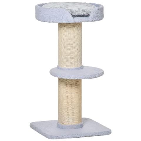 Tiragraffi Per Gatti Con Lettino, Rivestimento Peluche E Palo In Sisal, 45x45x91cm, Azzurro - Foto 1