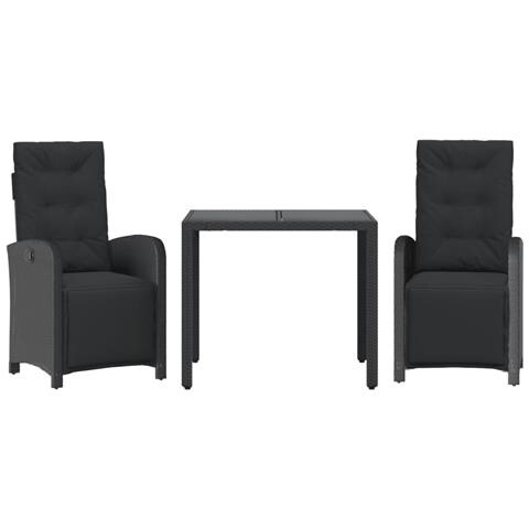 Set da Bistrò 3 pz con Cuscini Nero in Polyrattan - Foto 1