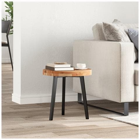 Piano Tavolo Rotondo 40x4 Cm In Legno Massello Di Acacia - Foto 3