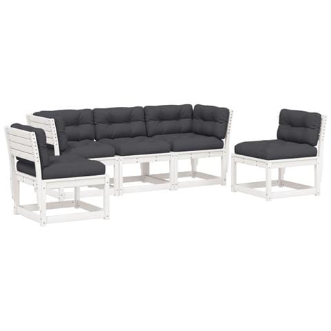 Set Divani Giardino 5pz con Cuscini Bianco Legno Massello Pino - Foto 1