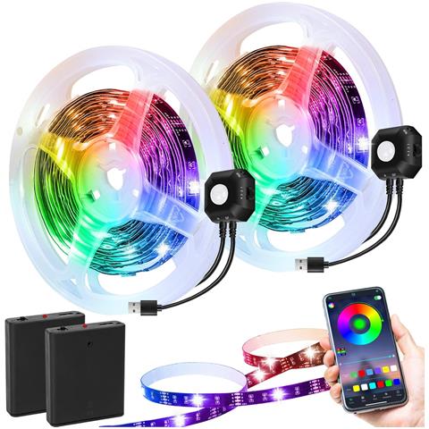 Striscia Led Multicolore 2x3m Con Sensore Di Movimento Pir E App Rgb - Foto 1