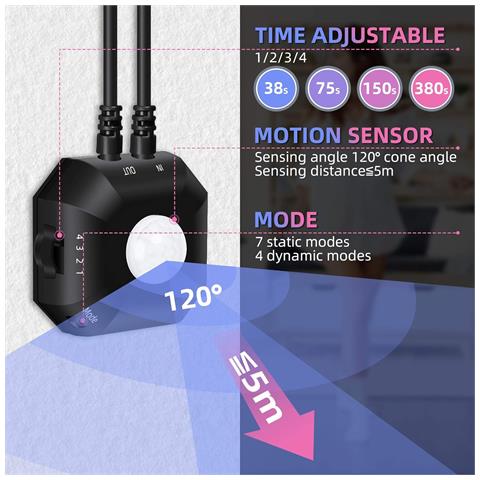 Striscia Led Multicolore 2x3m Con Sensore Di Movimento Pir E App Rgb - Foto 4