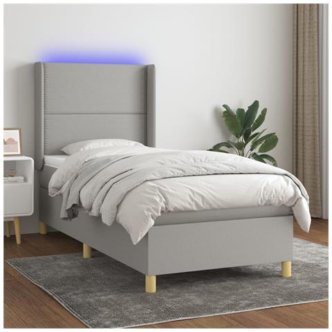 Letto a Molle Materasso e LED Grigio Chiaro 90x190 cm Tessuto - Foto 2