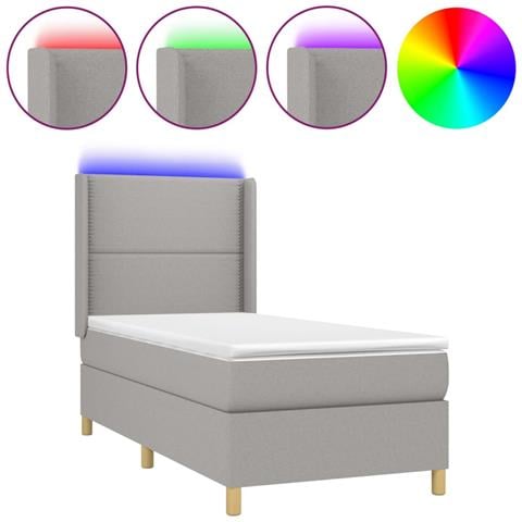 Letto a Molle Materasso e LED Grigio Chiaro 90x190 cm Tessuto - Foto 1