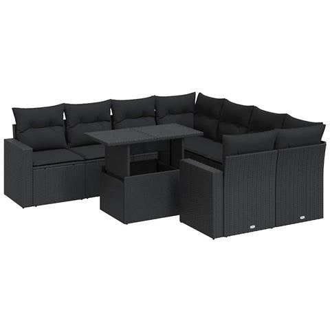 Set Divani Da Giardino 9 Pz Con Cuscini Nero In Polyrattan - Foto 2