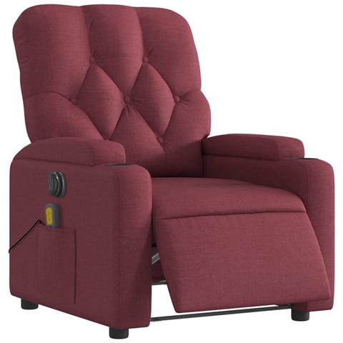 Poltrona Massaggiante Reclinabile Elettrica Rosso Vino Tessuto - Foto 3