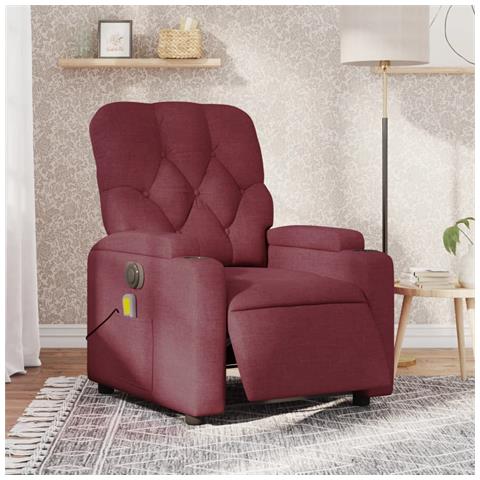 Poltrona Massaggiante Reclinabile Elettrica Rosso Vino Tessuto - Foto 1