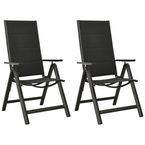 Sedie Giardino Pieghevoli 2 Pz Textilene E Alluminio Nere - Foto 2
