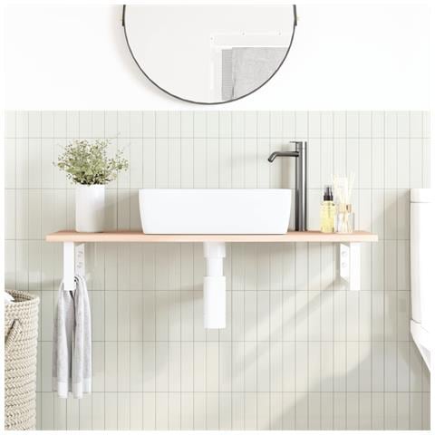 Ripiano A Parete Per Lavabo In Acciaio E Massello Di Rovere - Foto 2