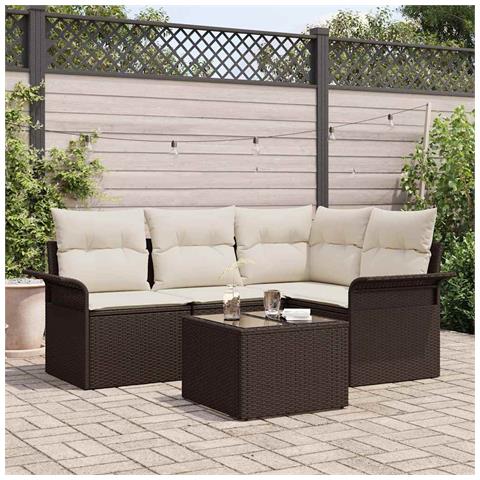 Set Divano da Giardino 4 Pezzi con Cuscini Grigio Polyrattan, Divano da Giardino a 2 Posti con Storage e Cuscini Marrone Polyrattan - Foto 2