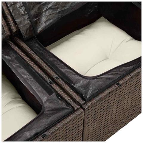 Set Divano da Giardino 4 Pezzi con Cuscini Grigio Polyrattan, Divano da Giardino a 2 Posti con Storage e Cuscini Marrone Polyrattan - Foto 9