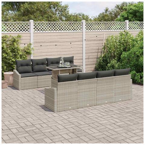 Set Divano da Giardino da 9 Pezzi con Cuscini Grigio Chiaro in Polyrattan - Foto 2