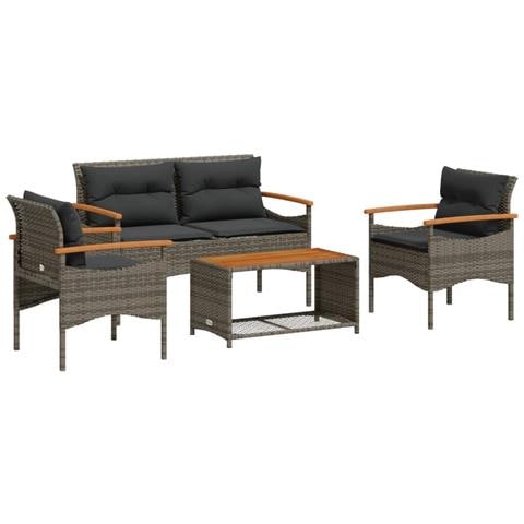 Set Divani da Giardino 4 pz con Cuscini in Polyrattan Grigio - Foto 1
