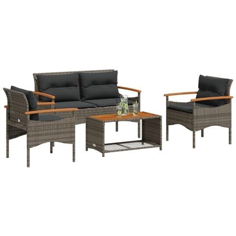 Set Divani da Giardino 4 pz con Cuscini in Polyrattan Grigio - Foto 2